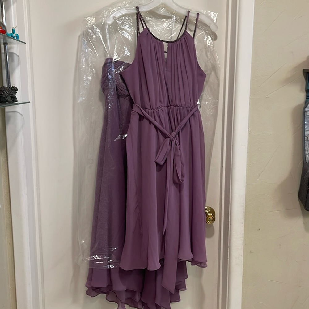 2 David’s Bridal bridesmaid dresses - size 10 worn once, size 14 NWT never worn!